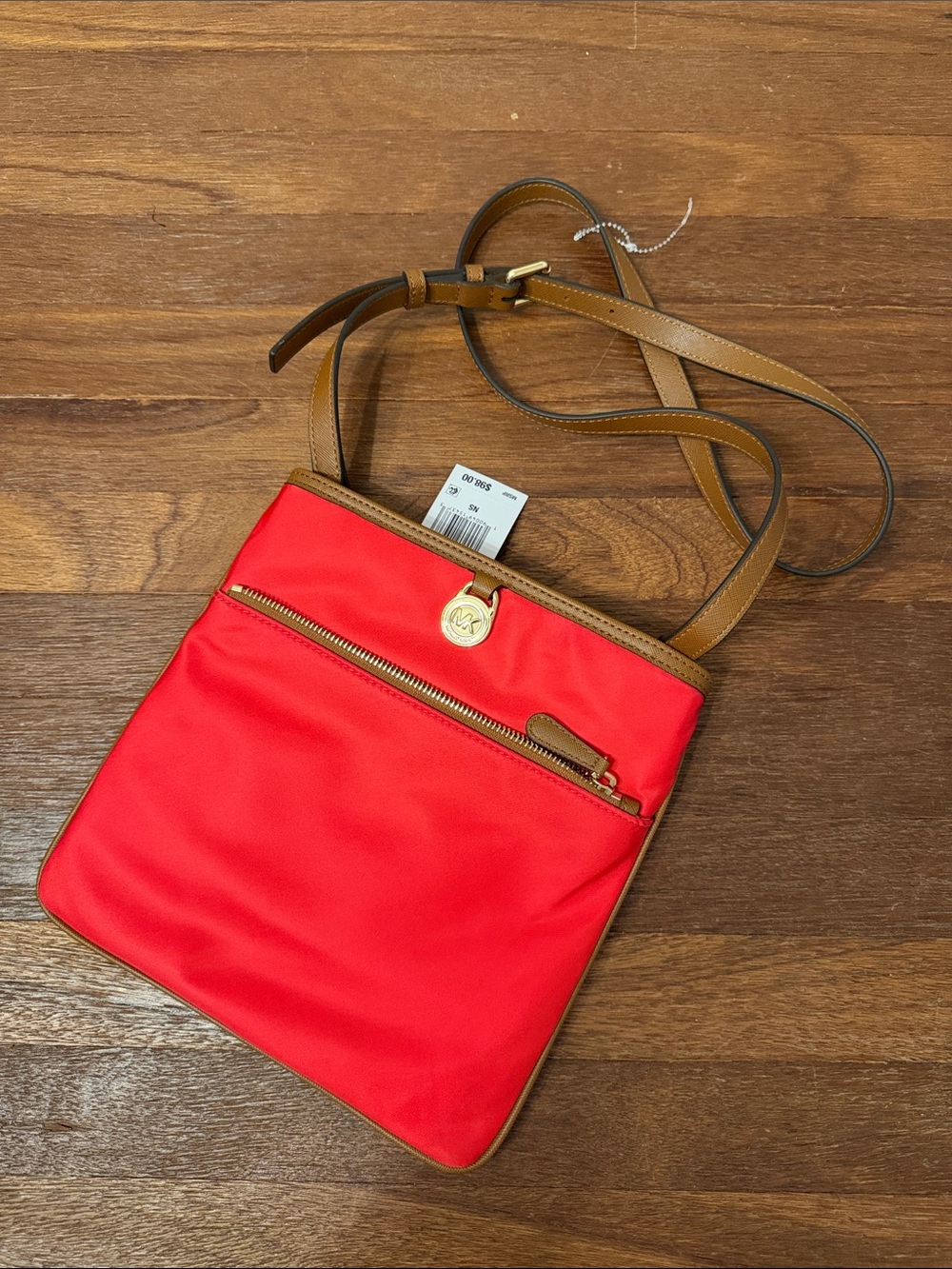 NWT Michael Kors Kempton LG Pocket Crossbody Bag Coral Reef Red Nylon